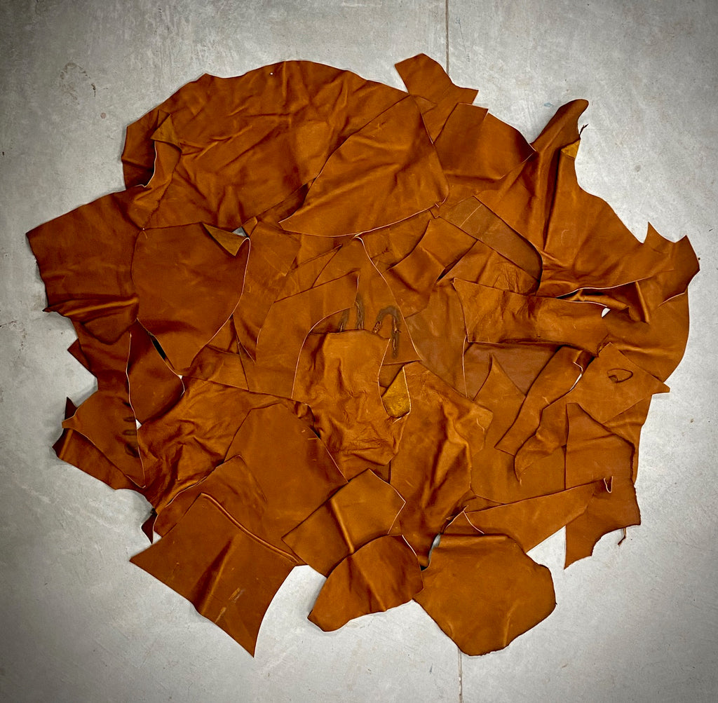 Wanderings Leather Scraps for Leather Crafts – 3lbs Mixed Sizes, Shapes with 36 Cord - Full Grain Buffalo Leather Remnants from Journal Making - Great for