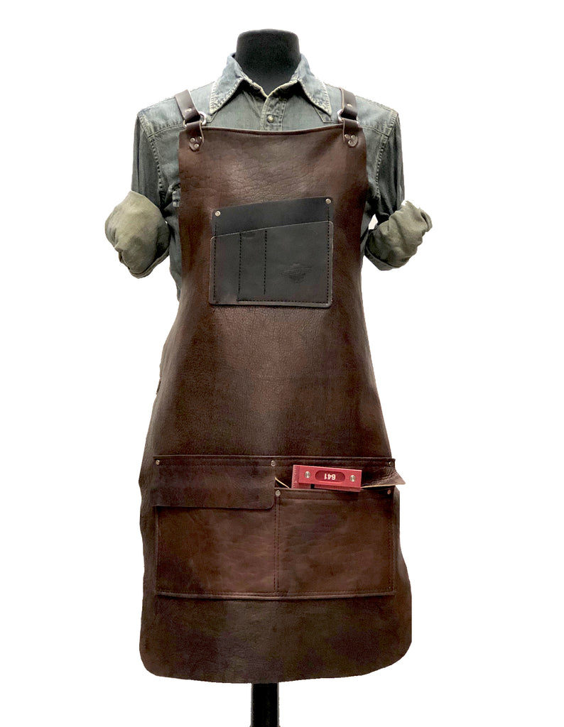 Hand-Dyed Walnut Bison - Leather Work Apron - The Riddering